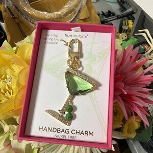 True To Form Olive Martini Glass Bag Charm With Glass/Rhinestone Accents - NIB
